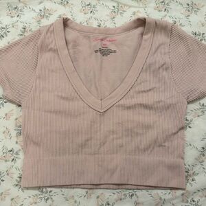 Pink V-Neck Ribbed Crop Top